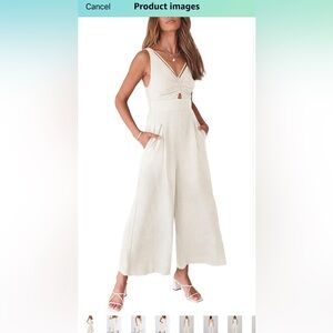 ANRABESS Women's Summer Wide Leg Linen Jumpsuits V Neck Sleeveless Rompers